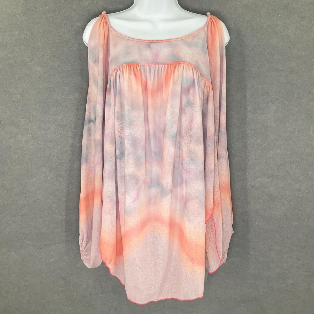Free People Tie Dye Trapeze Mystic Tunic Top Split Sleeves Boho Flowy Pink Sz S